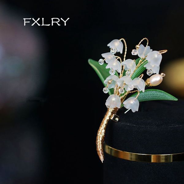 

pins brooches fxlry original design handmade natural pearl lily of the valley brooch for women coat sweater corsage 230718, Gray