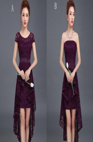 

romantic lace high low bridesmaid dress lace up purple 2017 elegant party dress short front long back2118333, White;pink