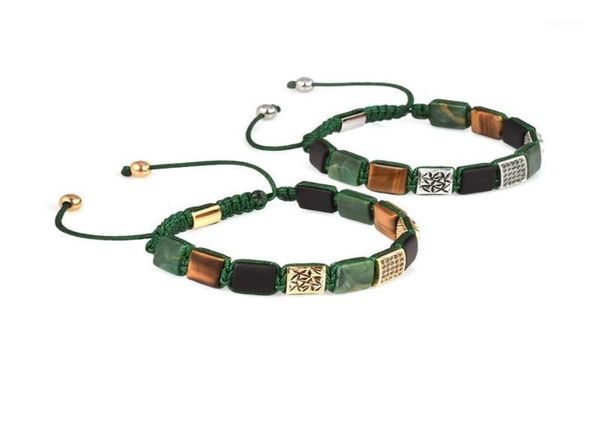 

custom jewelry men bracelet square african jades stone beads with green cord for women braided macrame bracelets19096980, Golden;silver