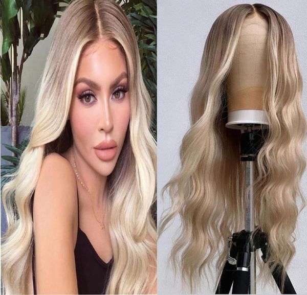

synthetic wigs body wave 26inch blonde ombre 613 lace front wig for women with babyhair natural hairline heat resistant 180densit5024566, Black