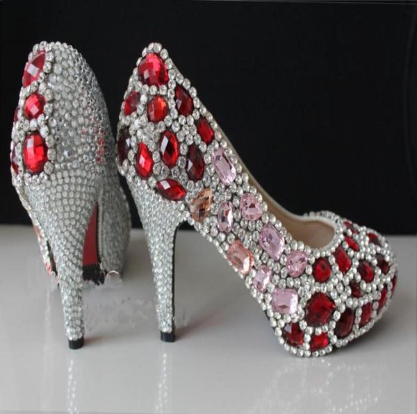 

new arrival 1quot red crystal high heels bride wedding shoes banquet rhinestone nightclub party prom pumps woman shoes for mom9932432, Black