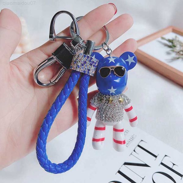 

key rings bomgom rhinestone cartoon gloomy bear keychain car key chain ring holder pendant for bag charm lanyard for keys luxury keychain l2, Slivery;golden