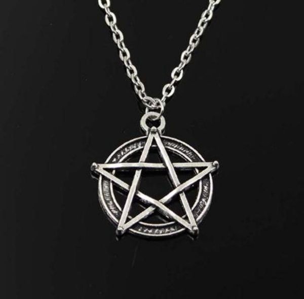 

ship 20pcslot tibetan silve vintage style star pentagram charms long chain necklaces jewelry for women9086253, Silver
