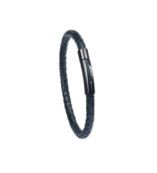 

2019 new design bangle jewelry classic black genuine leather bracelets simple stainless steel button jewelry for men1241437