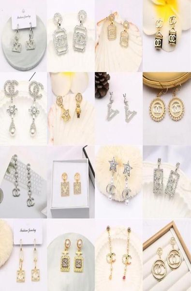 

mixed 18k gold plated brand designer letter stud geometric famous women crystal rhinestone pearl earring wedding party jewelry 5008641739, Golden;silver