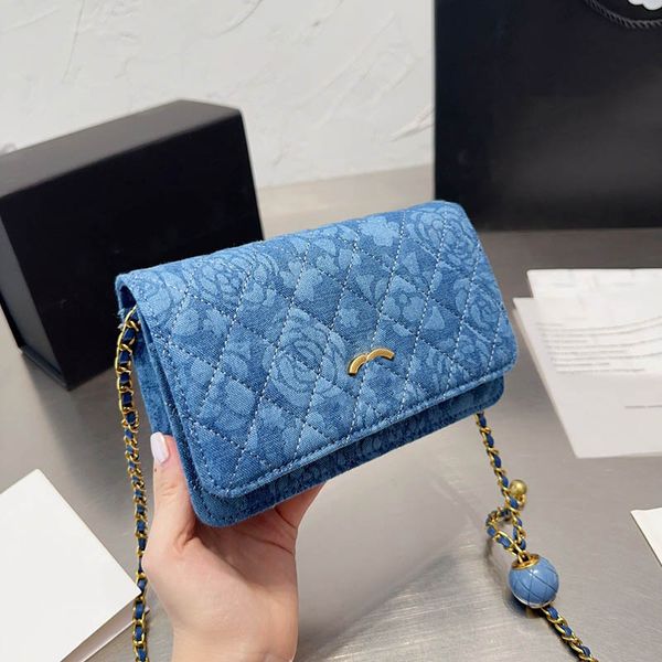 

denim camellia women woc crossbody designer bag quilted printed letter classic shoulder bag adjustable chain gold ball luxury handbag card h