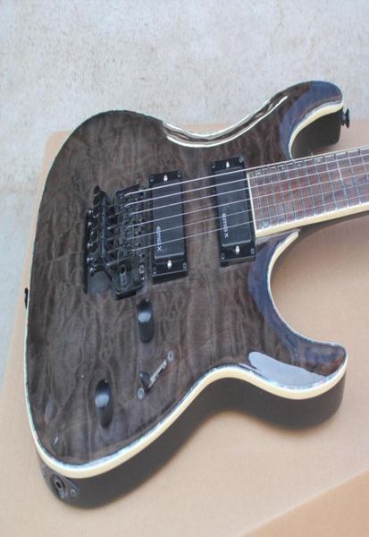

ltd mh1000 deluxe dark grey quilted maple electric guitar copy emg pickups floyd rose tremolo bridge abalone body binding 9867032