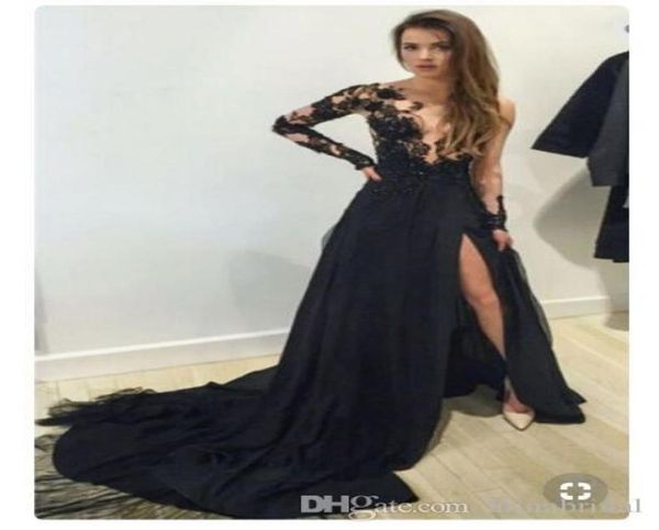 

2019 new black long sleeves formal evening dress slim fit side split prom party gowns train length custom made elegant prom d9367895, Black;red