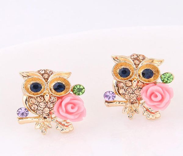 

gold cute owl flower stud earrings for women animal earrings aretes studs boucle d39oreille femme xd23235286457, Golden;silver