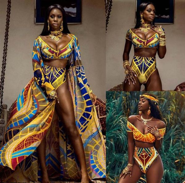 

2021 bikini set women african print vneck highwaisted two piece swimsuit 2020 beach bathing suit vintage swimwear biquini257908331, White;black