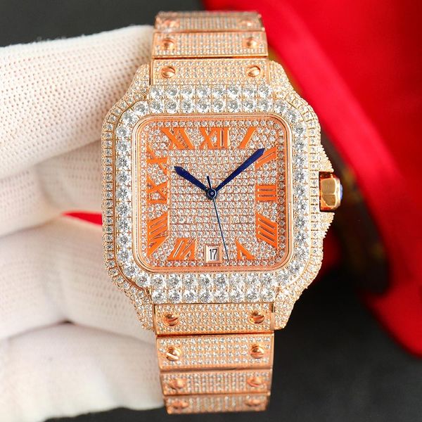 

diamond watch mens automatic mechanical 8215 movement digner watch 40mm sapphire with diamond-studded steel bracelet women wristwatch montre, Slivery;brown