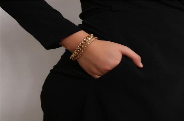 

charm bracelets jeae gold color chain for women cuban link chunky bracelet 2021 fashion jewelry1119732, Golden;silver