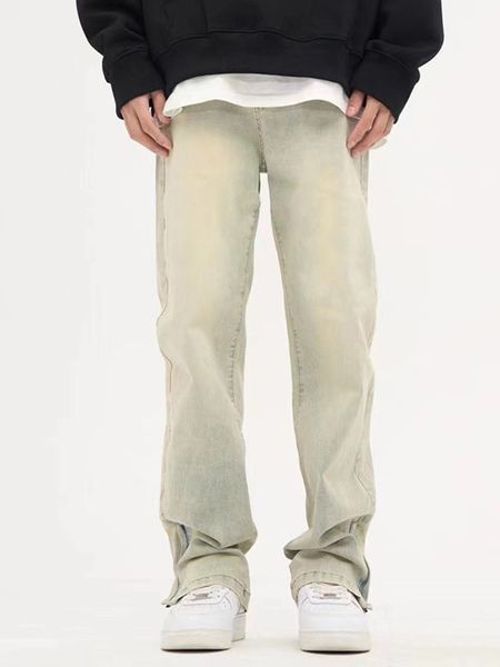 

men's shorts skinny jeans men y2k autumn fashion casual vintage fit distressed simple solid color trousers zip faint yellow slim denim, White;black