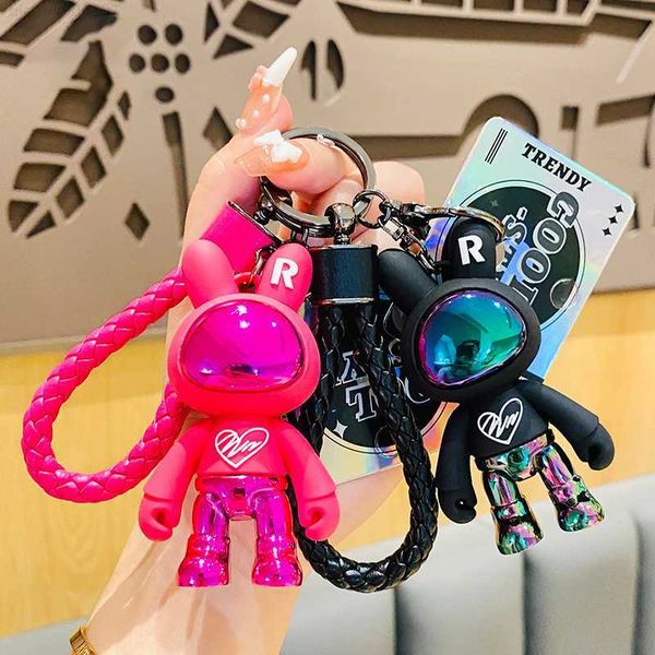 

key rings cute tidy cool electric rabbit key chain cartoon resin rabbit keychain wrist rope key ring bag charm pendant accessories gift l230, Slivery;golden