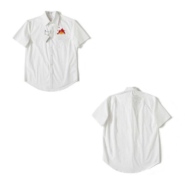 

summer men's cartoon volcano lapel short-sleeved shirt, fiber fabric soft and comfortable wrinkle resistant, the version of loose fashi, White;black