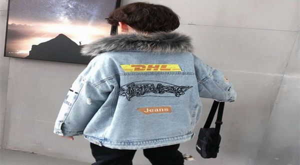 

hoodies sweatshirts physical shooting winter cloth clothing boy039s wool collar plush denim coat middle and large children03578659, Black