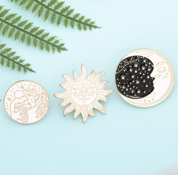 

golden sun moon star seaside waves brooches cartoon smile face round enamel pins denim jackets lapel pin creative badges jewelry2267076, Blue