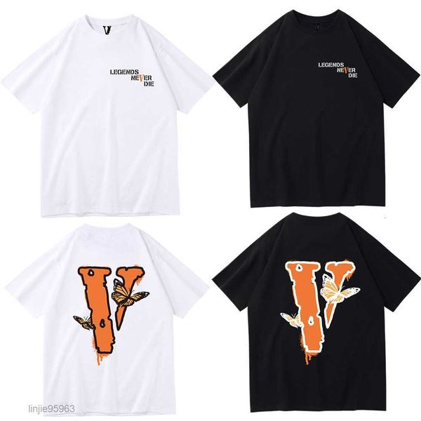 

mens t-shirts fashion brand vlones half sleeve big v print loose short men's and hip hop t-shirt22, White;black