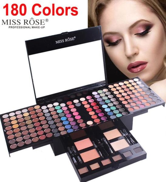 

miss rose 180 colors eyeshadow palette makeup shimmer matte contouring kit 2 face powder blush 1 eyeliner 6 sponge brush makeup gi6605512