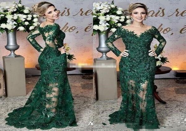 

dark hunter green mother of the bride dresses sheer jewel neck lace appliques long sleeve mermaid formal evening prom dresses9496904, Black;red