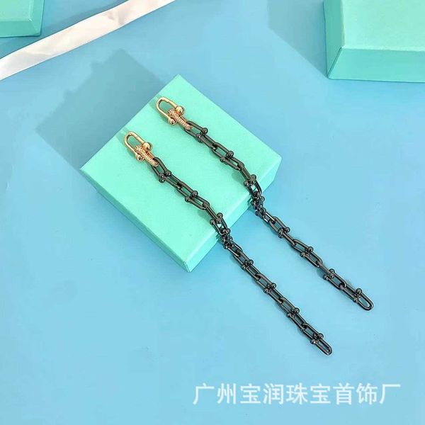 

original tiffay hardwear series s925 sterling silver fashion diamond black gold horseshoe u-shaped bracelet tr2e