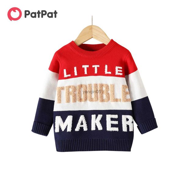 

pullover patpat toddler boy trendy letter pattern colorblock knit sweater hkd230719, Blue