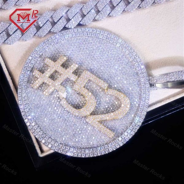 

selling round shape iced out pendant 925 sterling silver men's custom vvs moissanite pendant passes diamond tester designer jewelry
