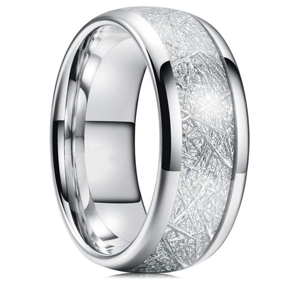 

8mm tungsten mens ring inlay meteorite silver polished wedding bands men039s 316l stainless steel ring size 7137325646