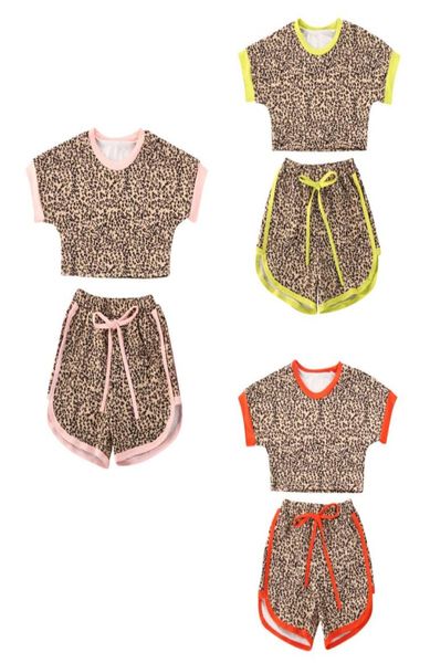 

2pcs little girls kids baby outfit sets summer leopard print pattern short sleeve round collar short casual shorts clothes5930175, White
