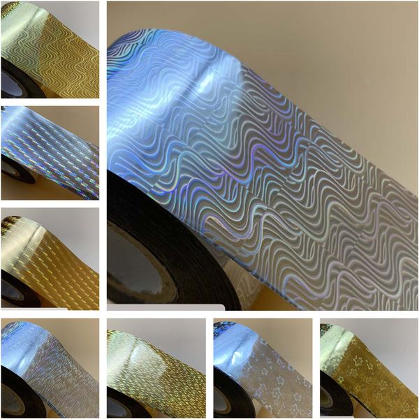 

stickers decals 1 roll of 120m * 4cm holographic nail foil laser star wave nail transfer foil gold and silver holographic sticker 230718, Black