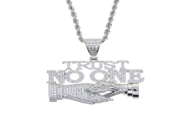 

chains whole design gold silver plated letter trust no one charm pendant with long rope chain necklace for men hip hop jewelry6421477