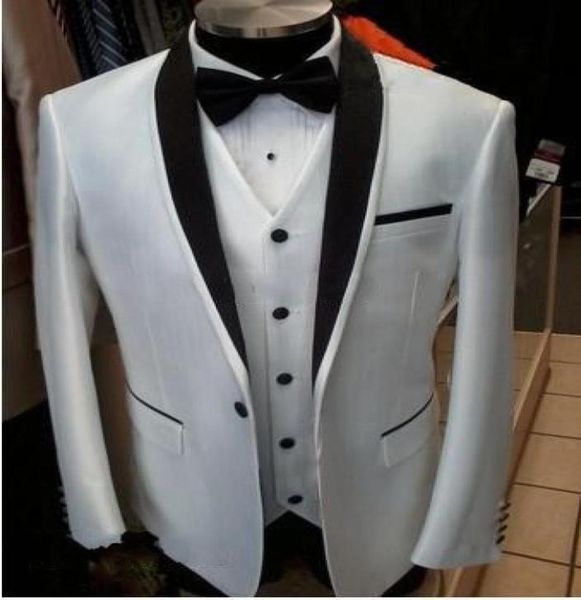 

custom made white groom suits for wedding one buttoms gentleman groomsmen tuxedos man suit jacketbowtievest9211004, Black;gray