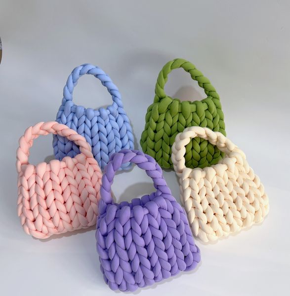 

new fashion women designer chunky yarn knit crossbody shoulder bag thick bulky giant wool handwoven handbag tote bag