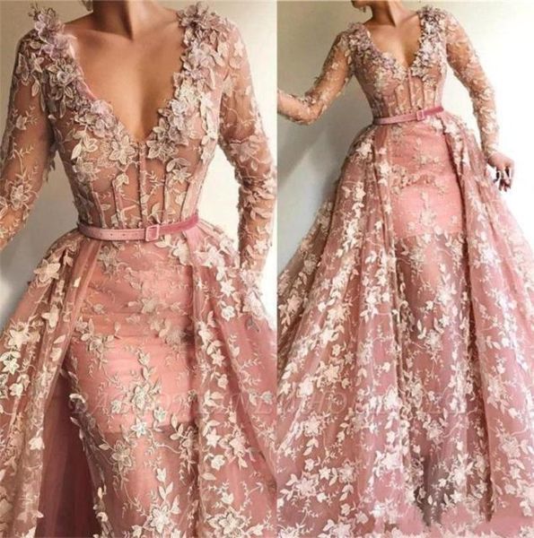 

arabic v neck prom dresses with detachable train 2020 lace appliques vintage overskirt evening gowns formal party dress3464206, Black