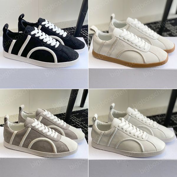 

luxurys designer toteme women's casual shoes lace upchamois leather flat sneakers running shoes de training lace box, Black