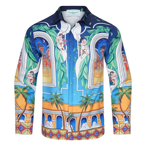 

mens casual shirts 23ss hawaiian style summer button casablanca rabbit print shirt loose fitting mens long sleeved 230718, White;black