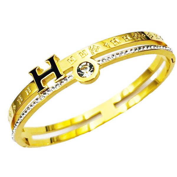 

fashion hrems bracelets for sale gold steel letter diamond inlaid titanium bracelet high edition love oil drop with gift box, Black