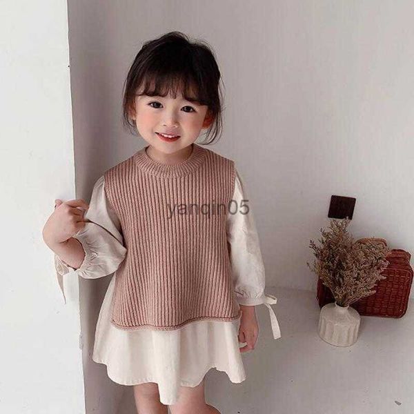 

pullover 2023 spring new toddler kids baby boys and girls solid sleeveless knit vest sweater fashion children knitted pullover hkd230719, Blue