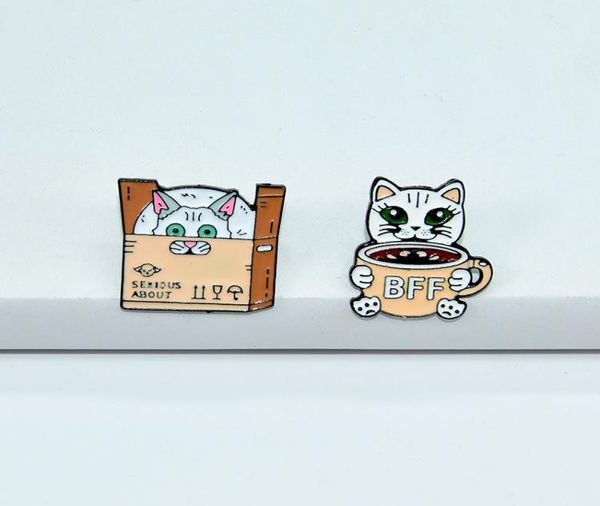 

new cartoon cute cats enamel pins coffee cup box fashion korean creative badges jewelry bag denim lapel pendant brooches for women5302204, Gray