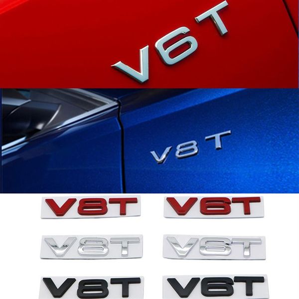 

car styling 3d metal v6t v8t logo metal emblem badge decals stickers for audi s3 s4 s5 s6 s7 s8 a2 a1 a5 a6 a3 a4 a7 q3 q5 q7 tt235m