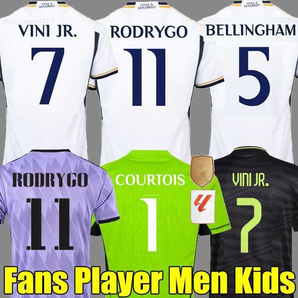 

s-4xl vini jr bellingham soccer jerseys 23 24 football shirt rodrygo camavinga real madrids goalkeeper 2023 2024 fans player version camiset, White;black