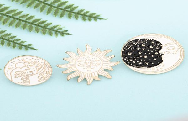 

golden sun moon star seaside waves brooches cartoon smile face round enamel pins denim jackets lapel pin creative badges jewelry1266401, Blue