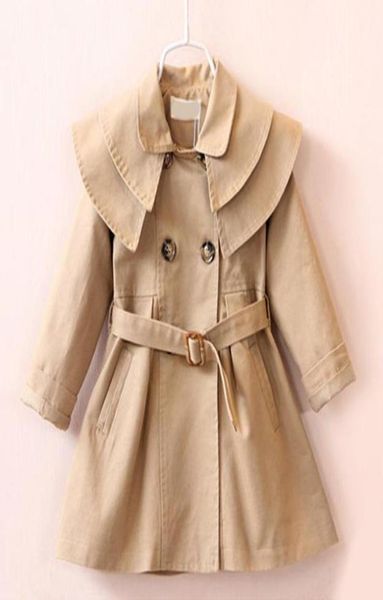 

toddler girls autumn children trench long sleeve turndown collar fashion trench coats kids solid outerwear with sashes costume18560263, Blue;gray