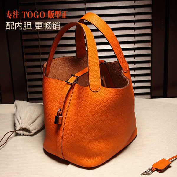 

luxury picotin lock bag women's bag vegetable basket leather 2023 new tote cowhide bucket women's small handbag qur5