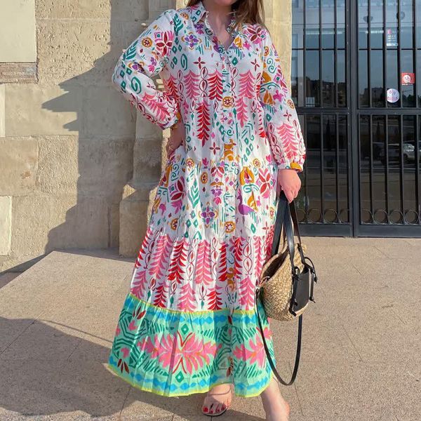 

basic casual dresses xeasy summer women beach style patchwork floral print lapel midi dress female chic wrist sleeve thin slim 230718, Black;gray