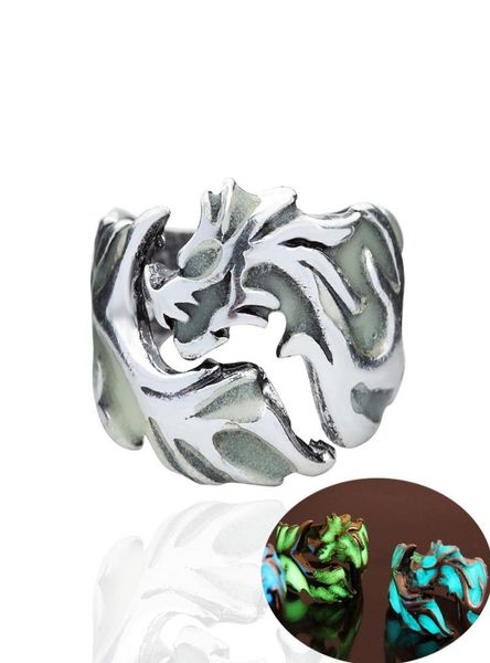 

new vintage mens glow in the dark rings retro luminous dragon ancient bronze silver adjustable ring for male s punk jewelry gift2473770