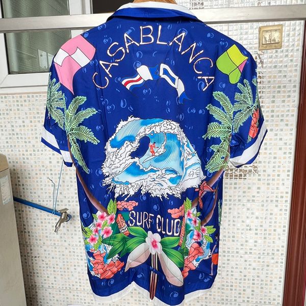 

mens casual shirts blue surfing club casablanca shirt thin silk tennis short sleeve hawaiian beach 230718, White;black