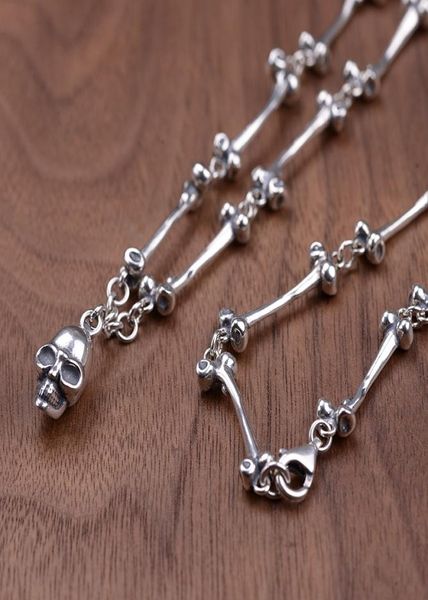 

fnj punk skull pendant necklace 925 silver 8mm bone 59cm fine vintage original s925 silver men necklaces for jewelry making6200997