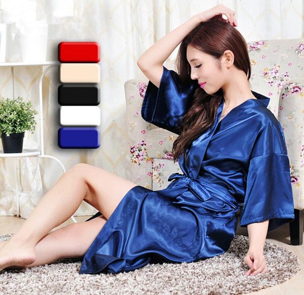 

whole brand long robe emulation silk soft home bathrobe plus size sxxxl nightgown for women kimono robes autunm spring winte2773058, Black;red