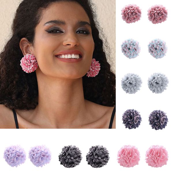 

new handmade fabric rose flower earrings women girls cloth earrings bohemian fashion design retro small stud earrings jewelry, Silver